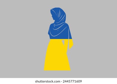 Ukraine Muslim girl wearing Ukraine flag hijab, Flag of Ukraine, Flag Ukraine vector, Ukrainian flag symbol, The color of the original, Stock vector illustration
