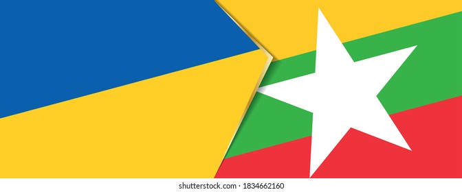 Die Ukraine und Myanmar Flaggen, zwei Vektorflaggen Symbol für Beziehung oder Konfrontation.