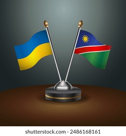 Ukraine and Namibia flag together. Small table flag with color gradient background
