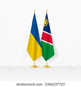 Die Flaggen der Ukraine und Namibias stehen an der Flagge, Illustration für Diplomatie und anderes Treffen zwischen der Ukraine und Namibia. Vektorgrafik.