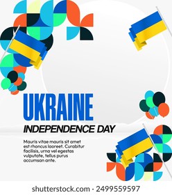 Ukraine National Day square banner. Modern geometric background with colorful style for Ukrainian Day. Happy Independence Day of Ukraine greeting card cover in flag colors. Happy national day