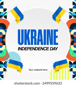 Ukraine National Day square banner. Modern geometric background with colorful style for Ukrainian Day. Happy Independence Day of Ukraine greeting card cover in flag colors. Happy national day