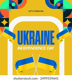 Ukraine National Day square banner. Modern geometric background with colorful style for Ukrainian Day. Happy Independence Day of Ukraine greeting card cover in flag colors. Happy national day