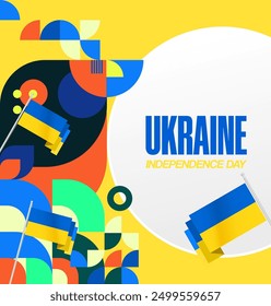 Ukraine National Day square banner. Modern geometric background with colorful style for Ukrainian Day. Happy Independence Day of Ukraine greeting card cover in flag colors. Happy national day