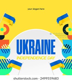 Ukraine National Day square banner. Modern geometric background with colorful style for Ukrainian Day. Happy Independence Day of Ukraine greeting card cover in flag colors. Happy national day
