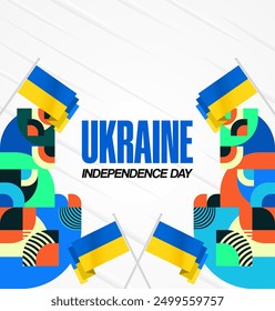 Ukraine National Day square banner. Modern geometric background with colorful style for Ukrainian Day. Happy Independence Day of Ukraine greeting card cover in flag colors. Happy national day