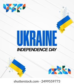 Ukraine National Day square banner. Modern geometric background with colorful style for Ukrainian Day. Happy Independence Day of Ukraine greeting card cover in flag colors. Happy national day