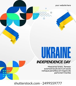 Ukraine National Day square banner. Modern geometric background with colorful style for Ukrainian Day. Happy Independence Day of Ukraine greeting card cover in flag colors. Happy national day