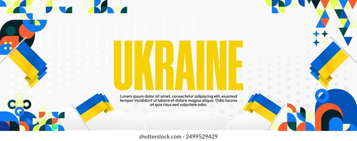 Ukraine National Day wide banner. Modern geometric background with colorful style for Ukrainian Day. Happy Independence Day of Ukraine greeting card cover in flag colors. Happy national holiday