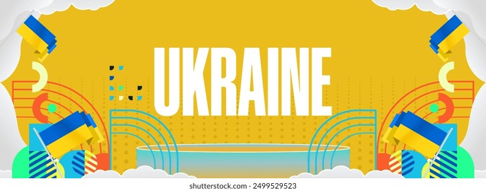 Ukraine National Day wide banner. Modern geometric background with colorful style for Ukrainian Day. Happy Independence Day of Ukraine greeting card cover in flag colors. Happy national holiday