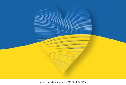 Ukraine national flag, Heart shape icon with colors of Ukrainian flag. striped pattern style. Symbol, poster, banner of crisis in Ukraine concept. Vector Isolated on blue yellow background