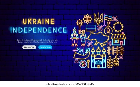 Ukraine Neon Banner Design. Vector Illustration of National Promotion.