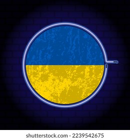 Ukraine neon grunge flag on wall backgrond. Vector illustration.