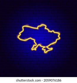 Ukraine Neon Sign. Vector Illustration of Country Map Promotion.