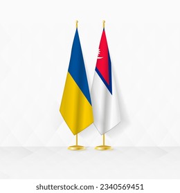 Ukraine and Nepal flags on flag stand, illustration for diplomacy and other meeting between Ukraine and Nepal. Vector illustration.