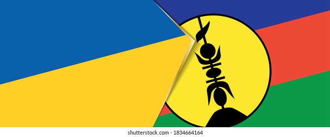 Ukraine and New Caledonia flags, two vector flags symbol of relationship or confrontation.