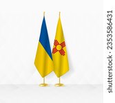 Ukraine and New Mexico flags on flag stand, illustration for diplomacy and other meeting between Ukraine and New Mexico. Vector illustration.