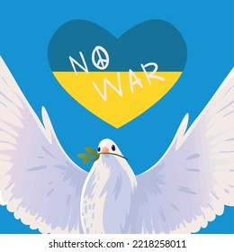 Ukraine no war, dove and flag in heart, design