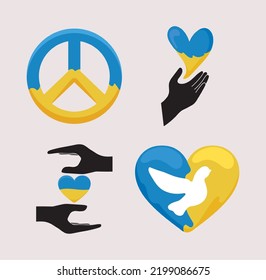 Ukraine no war, icons flat style