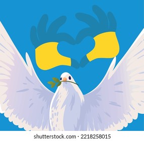 Ukraine no war, pigeon bird and hands