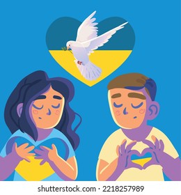 Ukraine no war, praying people and dove