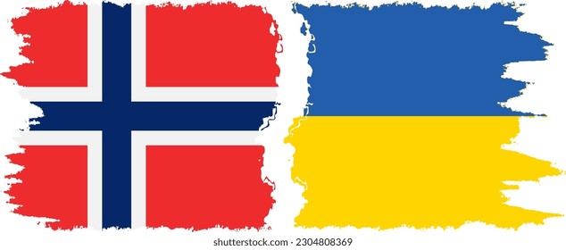 Ukraine and Norway grunge flags connection, vector