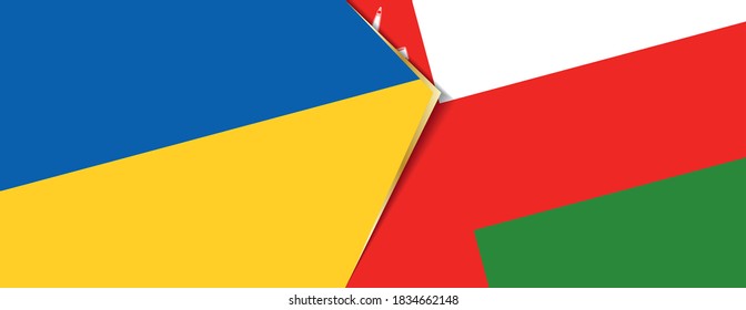 Ukraine and Oman flags, two vector flags symbol of relationship or confrontation.