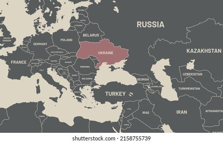 Ukraine on Europa Vector map.Ukraine colored differently from other countries. Zoomed Ukraine Russia border