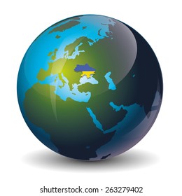 Ukraine on globe icon