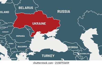 Ukraine on world map. Ukraine colored differently from other countries. Zoomed map of Russia and Ukraine. Vector map design