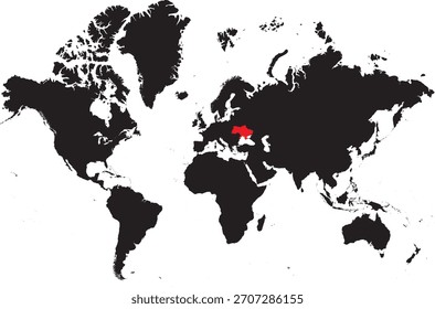 Ucrania en el mapa mundial Silueta de Vector editable