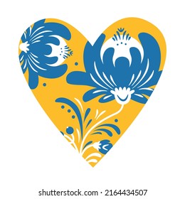 Ukraine ornament style of Petrykivka painting. Traditional paint folk flowers wreath for card, header, invitation, poster, social media, post publication. vector poster with Ukrainian Heart