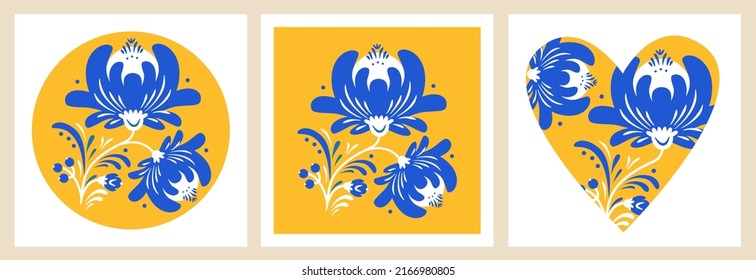 Ukraine ornament style of Petrykivka painting. Traditional paint folk flowers wreath for card, header, invitation, poster, social media, post publication. vector poster with Ukrainian Heart