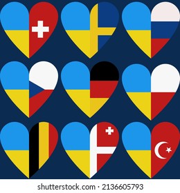 Ukraine and other countries, no war. Country flags