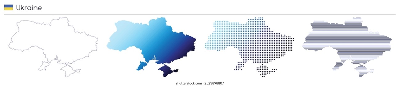 Ukraine - outline, gradient, dotted and lines geometrical country shape - vector illustration