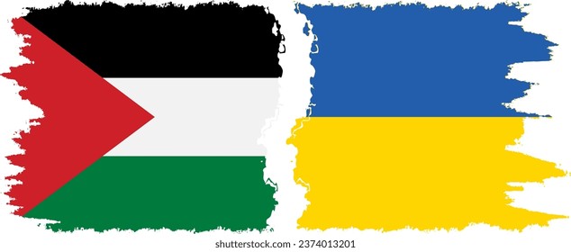 Ukraine and Palestine grunge flags connection, vector