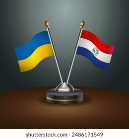 Ukraine and Paraguay flag together. Small table flag with color gradient background
