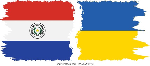 Ukraine and Paraguay grunge flags connection, vector