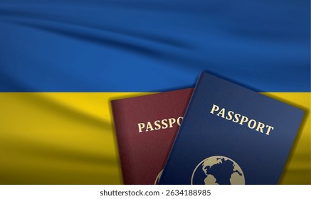 Ukraine Passport with flag of Ukraine Background