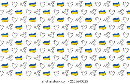 Ukraine Pattern With Flag, Heart, And Peacebird