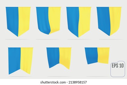 Ukraine pennants. National Ukrainian yellow blue tapestries. Ukraine gobelins. Vector set 