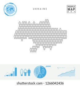 Ukraine People Icon Map. People Crowd in the Shape of a Map of Ukraine. Stylized Silhouette of Ukraine. Population Growth and Aging Infographic Elements. Vector Illustration Isolated on White.
