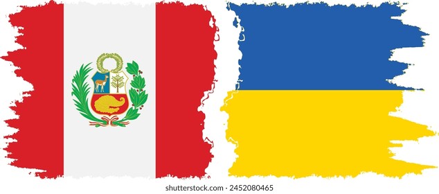 Ukraine and Peru grunge flags connection, vector