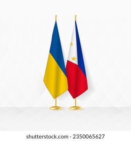 Ukraine and Philippines flags on flag stand, illustration for diplomacy and other meeting between Ukraine and Philippines. Vector illustration.