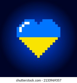 Ukraine Pixel Love Heart on a Blue Background