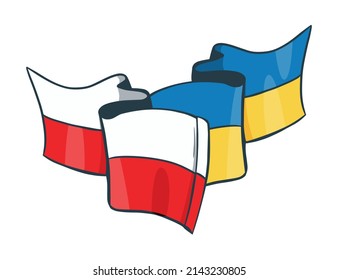 Ukraine and Poland Flag Hand Drawn Vector illustration. Symbol of supporting of European Country.