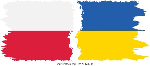 Ukraine and Poland grunge flags connection, vector