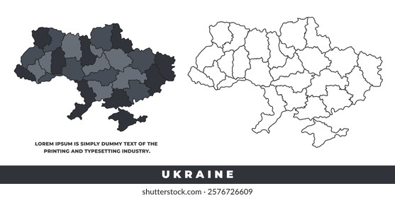 Ukraine political regions black color outline map set