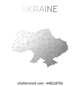 Ukraine polygonal vector map. Molecular structure country map design. Network connections polygonal Ukraine map in geometric style for your infographics.