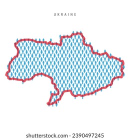 Ukraine population map. Stick figures Ukrainian people map with bold red translucent country border. Pattern of men and women icons. Isolated vector illustration. Editable stroke.